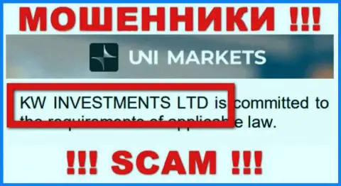 Руководством UNIMarkets Com является контора - KW Investments Ltd