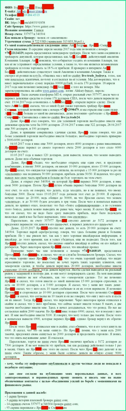 Гайнси - это МОШЕННИКИ !!! Ограбили очередного биржевого трейдера на 15 000 рублей