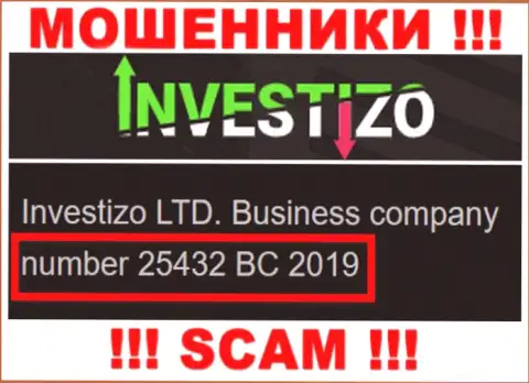 Investizo LTD интернет мошенников Investizo Com зарегистрировано под этим номером - 25432 BC 2019