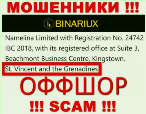 Binariux - это МОШЕННИКИ, которые юридически зарегистрированы на территории - Сент-Винсент и Гренадины