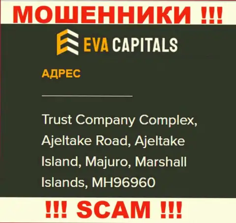 На онлайн-ресурсе EvaCapitals указан офшорный адрес регистрации конторы - Trust Company Complex, Ajeltake Road, Ajeltake Island, Majuro, Marshall Islands, MH96960, будьте осторожны - это мошенники