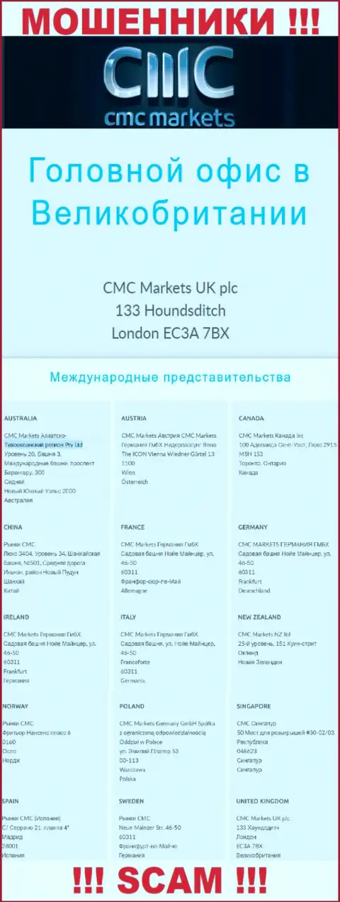 На информационном портале компании CMC Markets указан ложный официальный адрес - это МОШЕННИКИ !!!