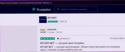 Точки зрения о работе обменного онлайн пункта BTCBit Net на веб-сервисе Trustpilot Com