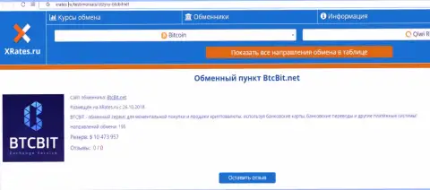 Материал об обменном онлайн-пункте BTC Bit на интернет-сервисе иксрейтес ру