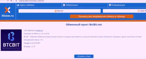 Краткая информация об организации BTCBit Net представлена на онлайн-ресурсе ИксРейтес Ру
