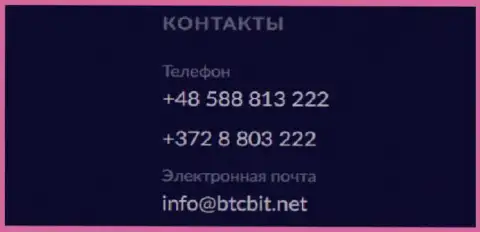 Телефоны и электронка online-обменки BTCBit Net