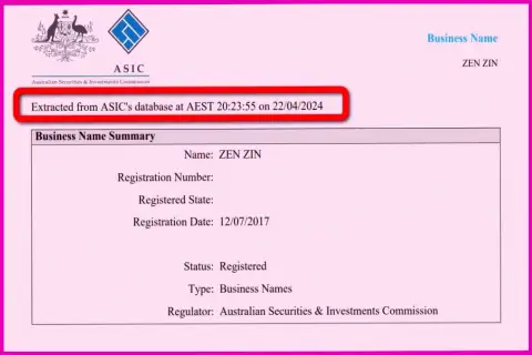 Документ, доказывающий присутствие регистрации у биржевой организации Зиннейра