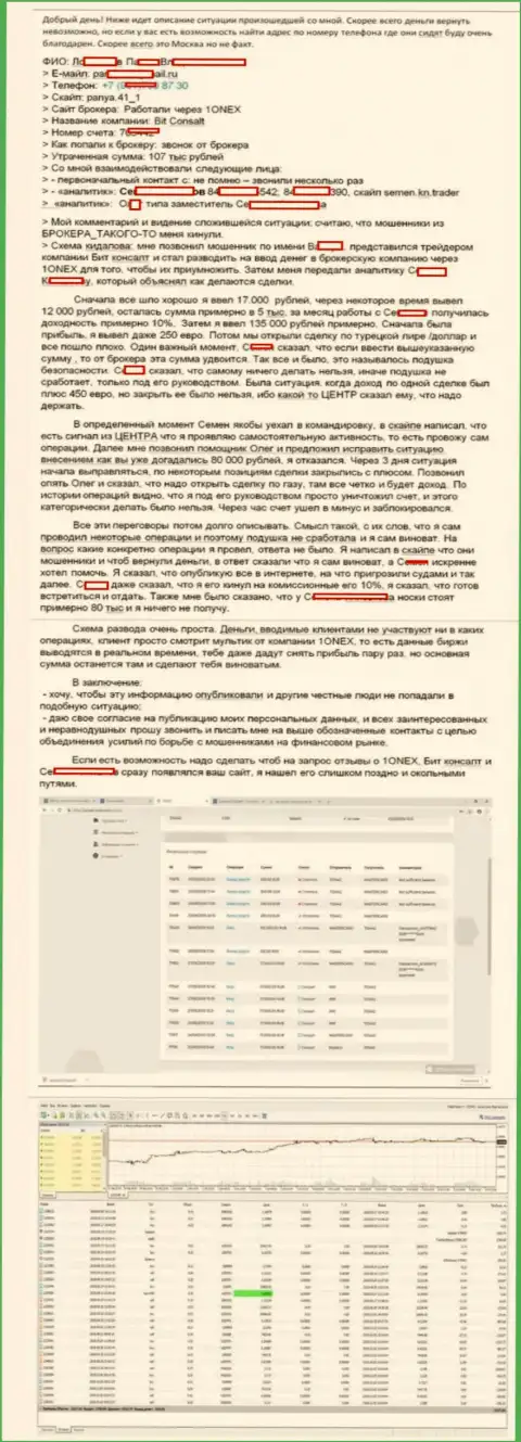 Подробная схема обувания форекс трейдера мошенниками из 1Онекс на 107 тыс. рублей